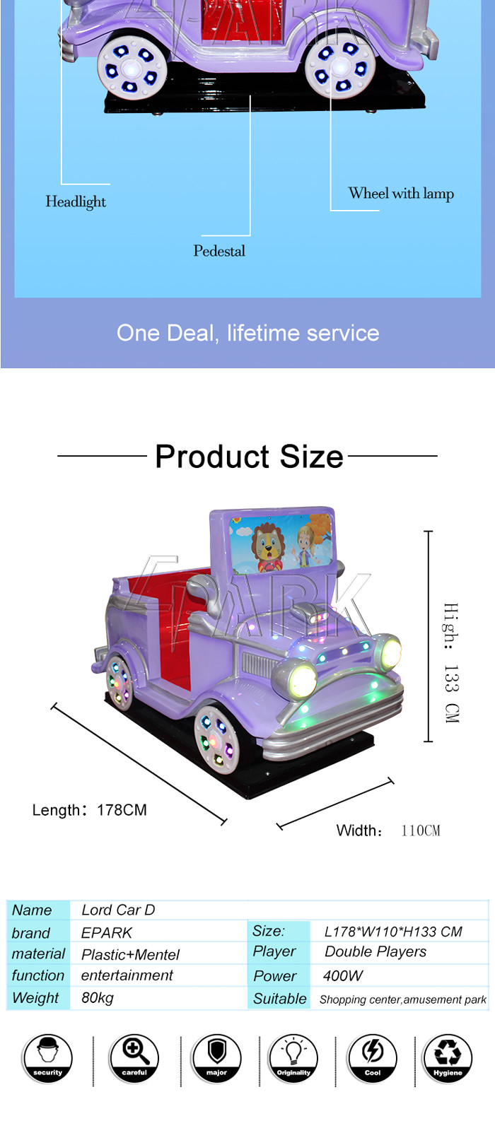 Fiberglass Happy Children Amusement Machines Kiddie Ride Car Coin Operated