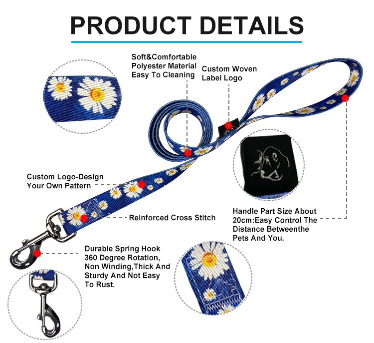 Adjustable Flower Design Dog Puppy Collar And Lead Leash Set In 2 Colours