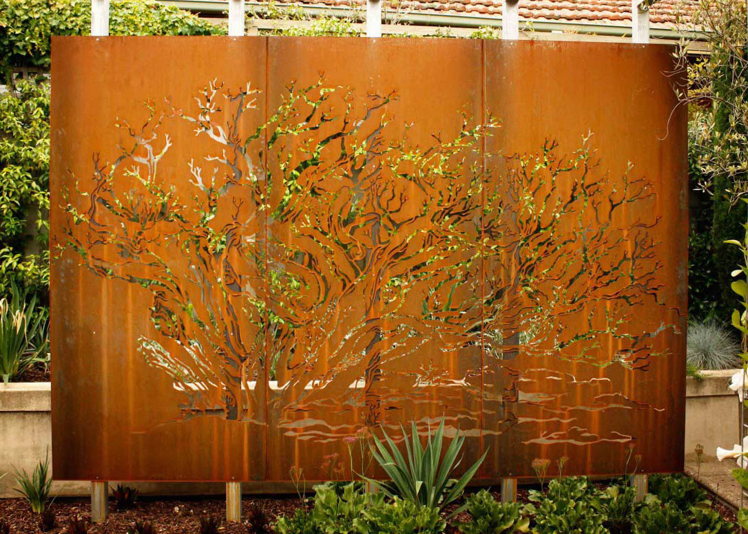 Laser Cut Corten Steel Panel / Screen Wall Mounted Metal Sculpture Rusty Naturally