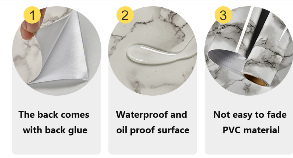 Modern Design Style Marble PVC Film Self Adhesive Wallpaper for Oil Proof Kitchen Counter Top Sticker