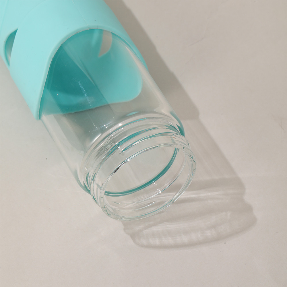 550ml Leak Proof Custom Unbreakable Glass Drinking Water Bottle Wide Mouth Glass Water Bottle With Silicone Sleeve And Handle Dishwasher Safe