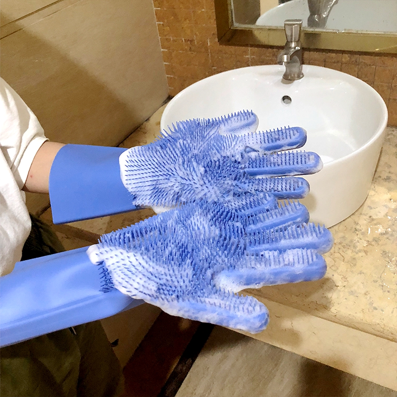 Magic Reusable Heat Resistant Silicone Gloves with Wash Scrubber for Cleaning Household Dish Washing Washing the Car