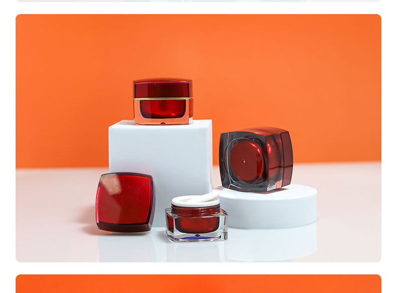 Customized Plastic Cosmetic Bottles Square Acrylic Cosmetic Packaging Bottle Red For Eye Cream