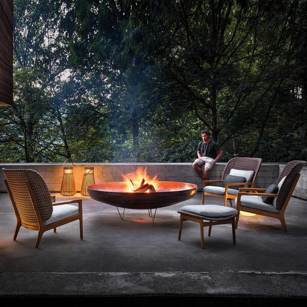 Contemporary PE Rattan Chairs Teak Wood Rocking Chair Set Outdoor Customized