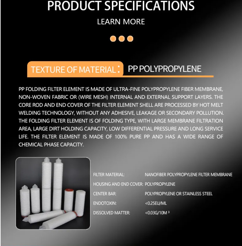 10 Inch 0.22 0.45 1 Microns Pleated Polypropylene Water Cartridges Beer Reverse Osmosis Filtration