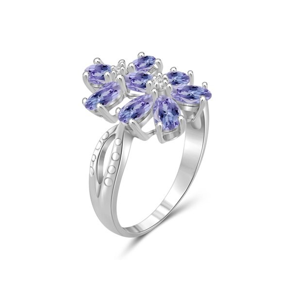 Natural 2 ct Cushion Cut Tanzanite Cocktail Ring in Sterling Silver Engagement Ring In 18K White Gold