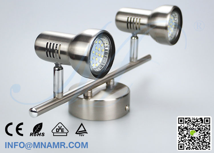 Hot Sale Double Heads LED Vanity Light Fixtures Nickel Matt Come With 2x5W GU10 LED Lamp Warm White Emitting Color