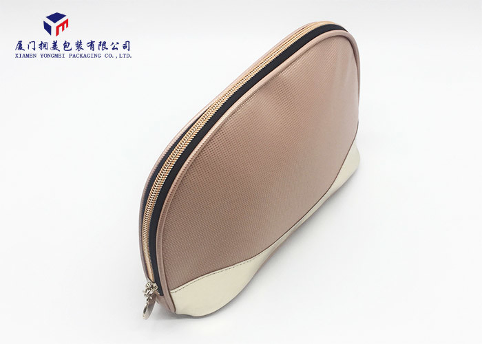 Semicircular Shape Leather Cosmetic Bag Black Oxford Cloth Lining Materials