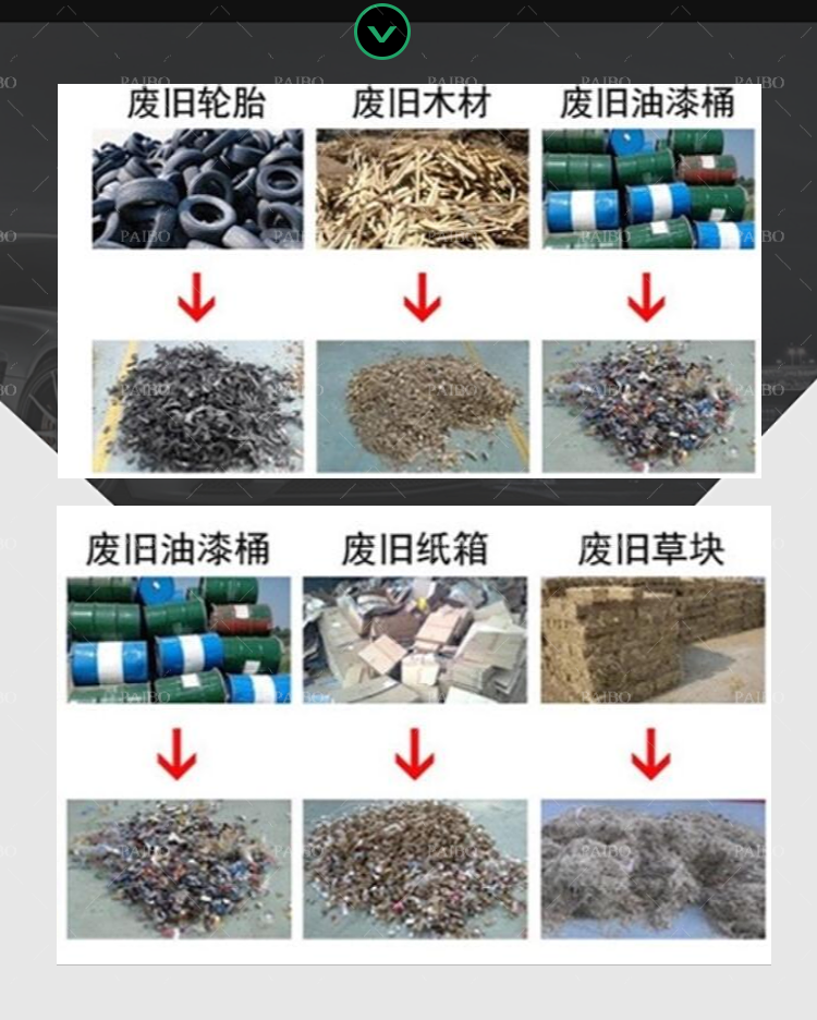Scrap Car Tire Shredder Machine 45kW Power Waste Plastic Recycling Industrial Shredder