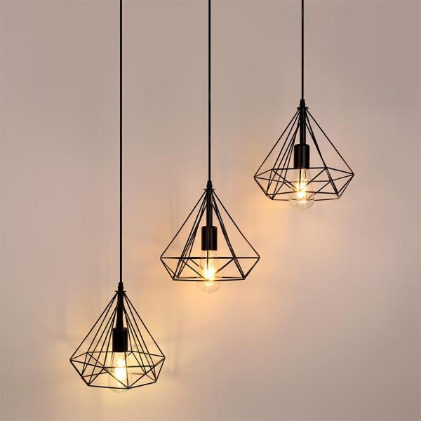 Retro industrial geometric pendant lights iron indoor lighting restaurant coffer