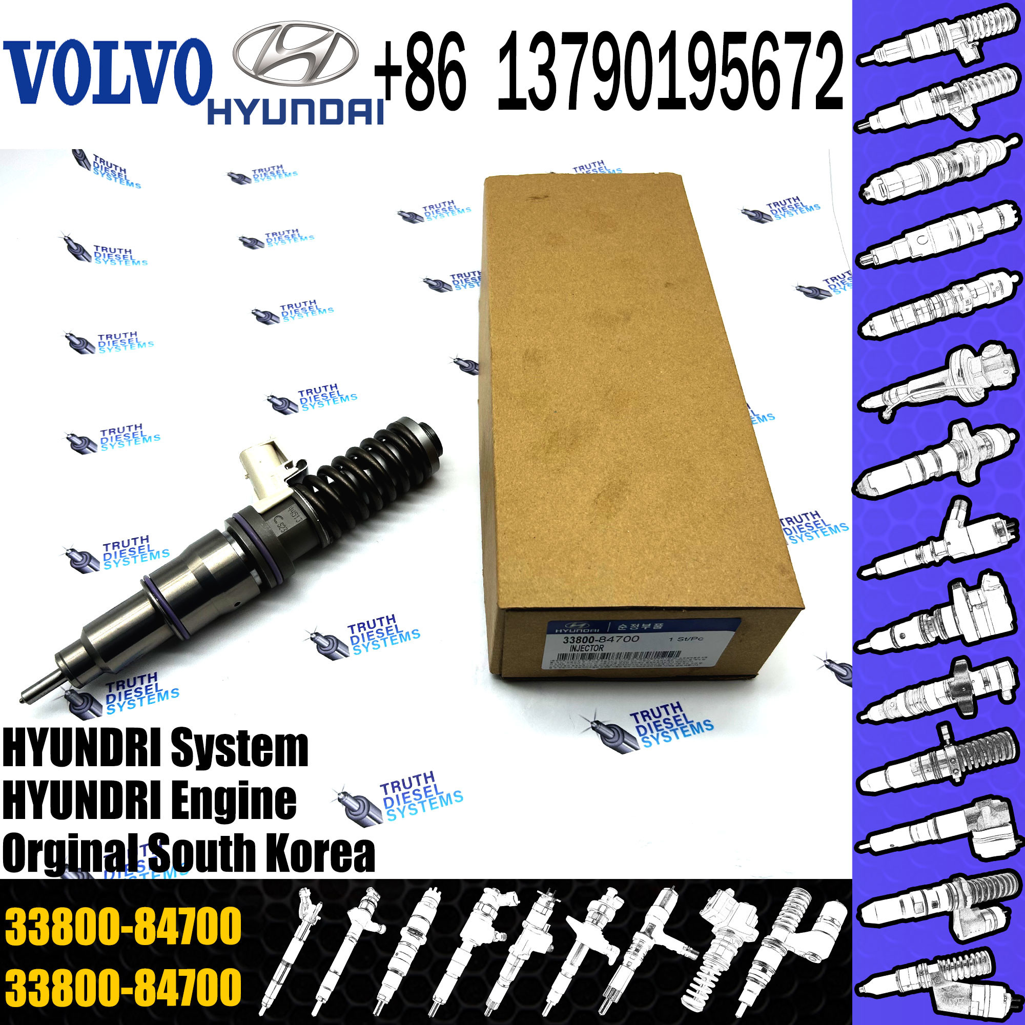 common rail injector 33800-84700 61928748 Auto parts fuel injector for Hyundai diesel injector nozzle 33800-84700