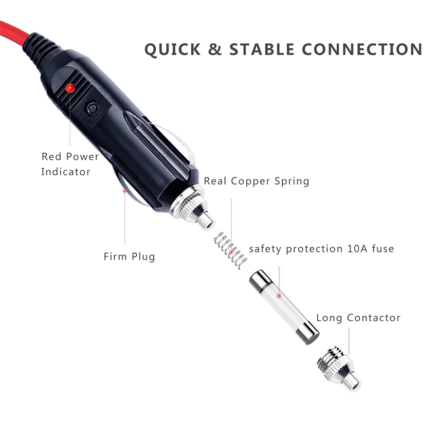 RoHS 24V 2468 18AWG With 2 In 1 Car Cigarette Lighter Cable Male To Female Plug