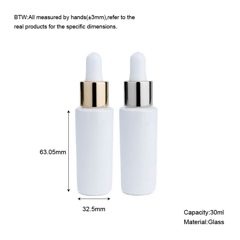 30ml White Cylindrical Smooth Glass Bottle With Golden/Silver Drop For Empty Dropper Bottle