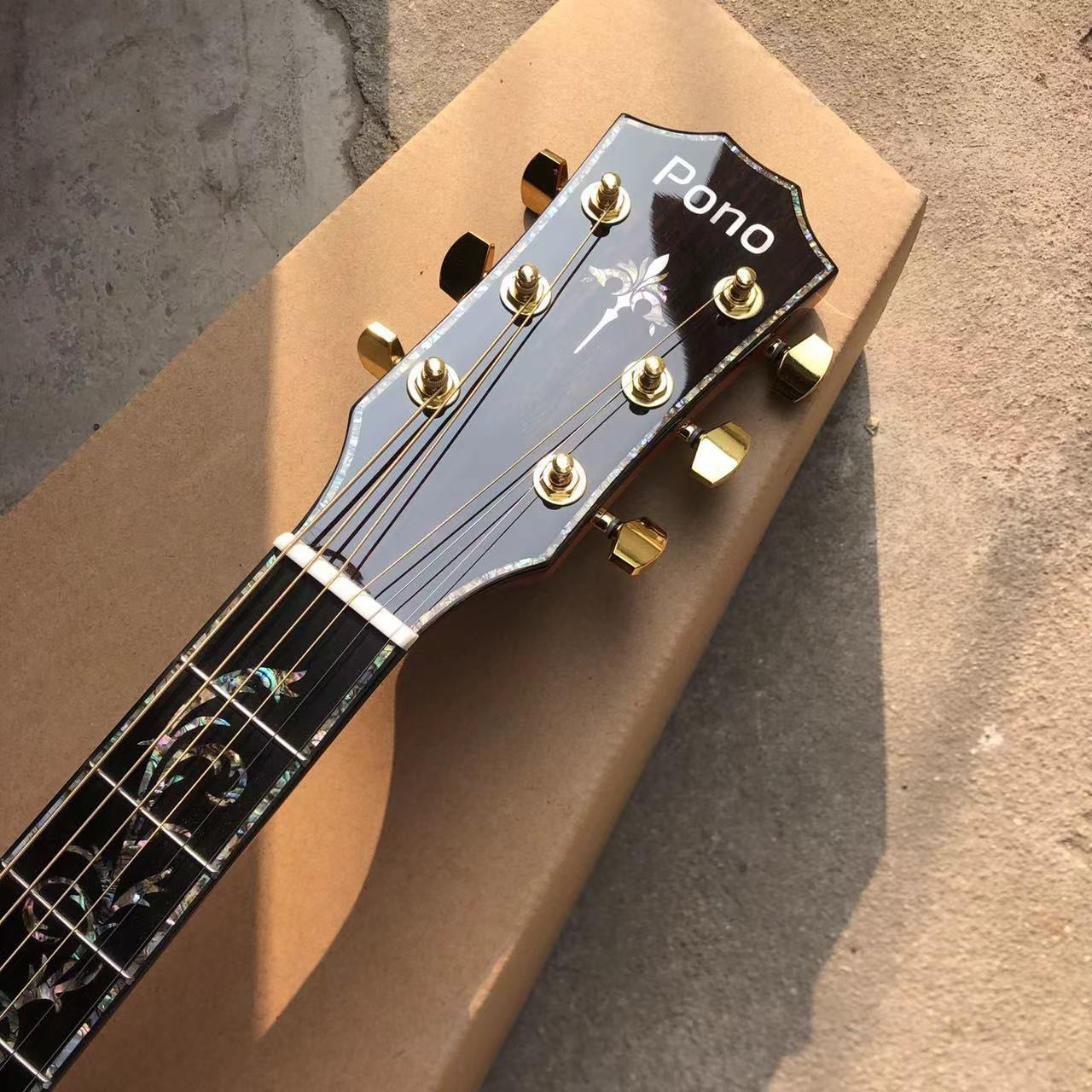 Custom All KOA Wood 40 Inch PS14 Type Cutaway Acoustic Guitar Abalone Tree of Life Ebony with Customized Logo on Headsto