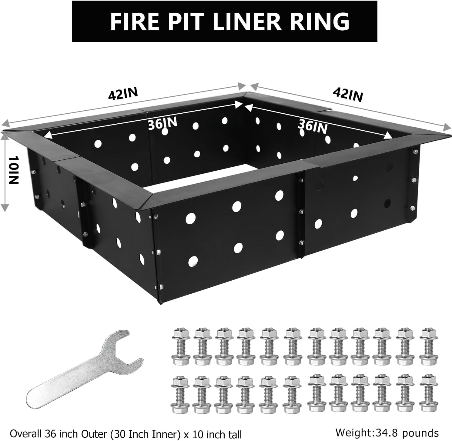 Upgraded Heavy Duty Solid Steel Fire Pit Liner Ring 42" Inner DIY Campfire Ring Above or In-Ground for Outdoor Patio Backyard