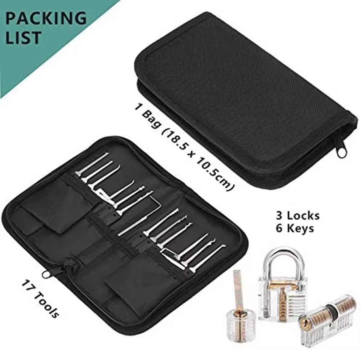 12pcs Black Locksmith Tools Lock Pick Set Transparent lock picking practice kit Tools