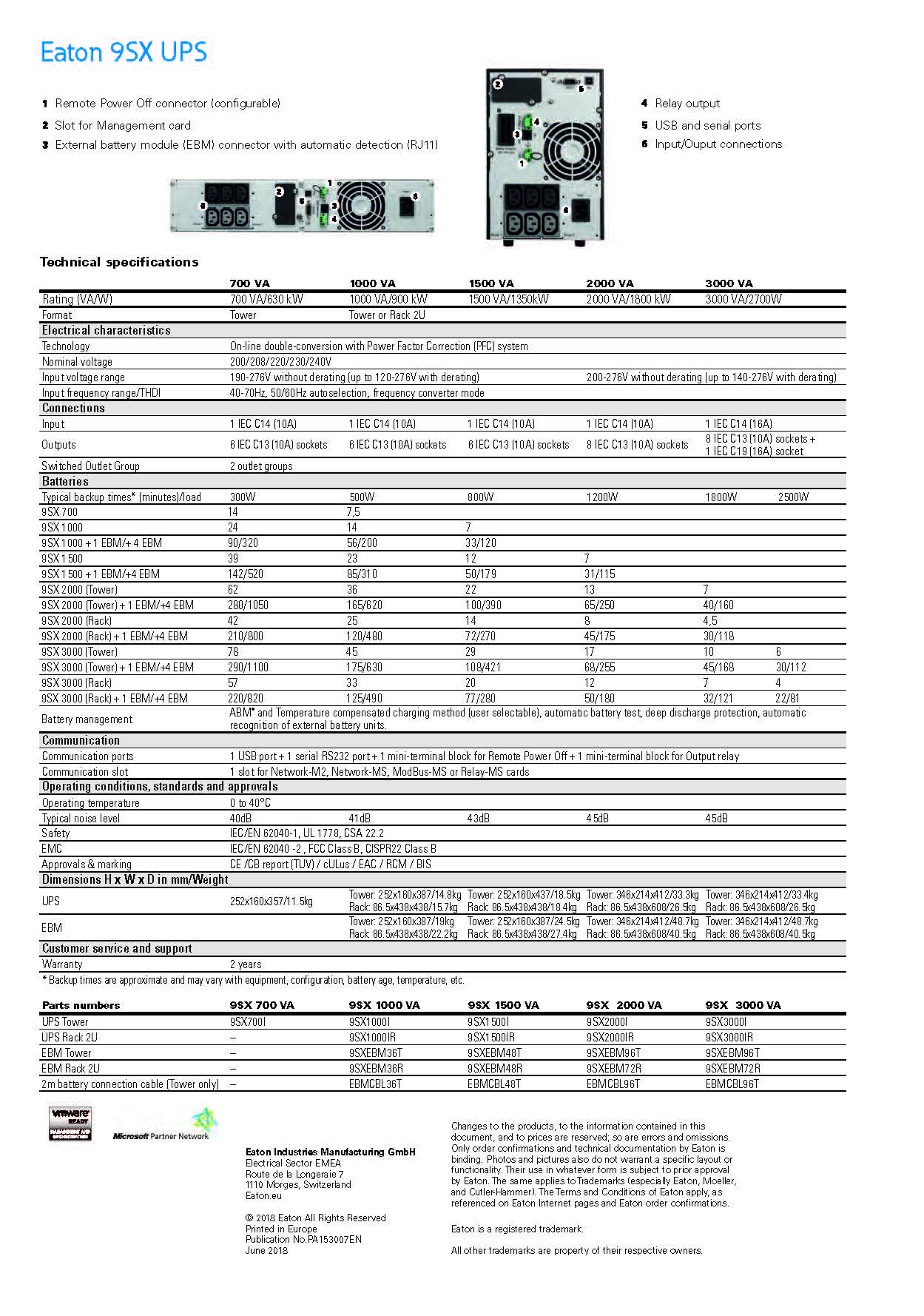 On-line 3000VA 2700W Double Conversion Networking Tower UPS With 8 pcs 12V 9Ah Battery