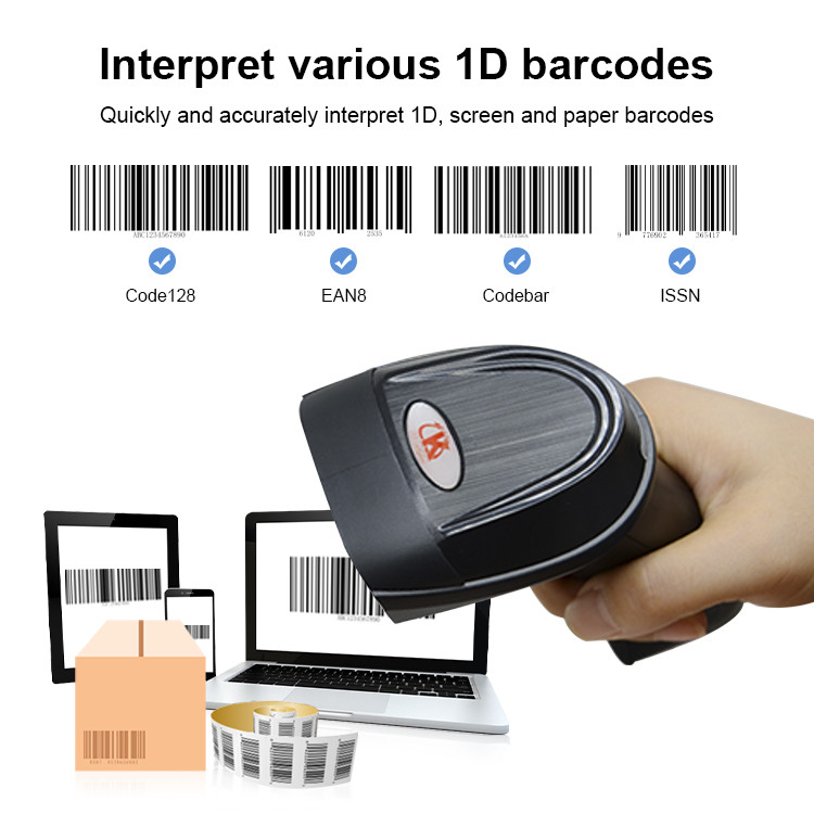 Bluetooth 2.4GHz Wireless Barcode Scanner 3-In-1 Connection 1D Laser Reader