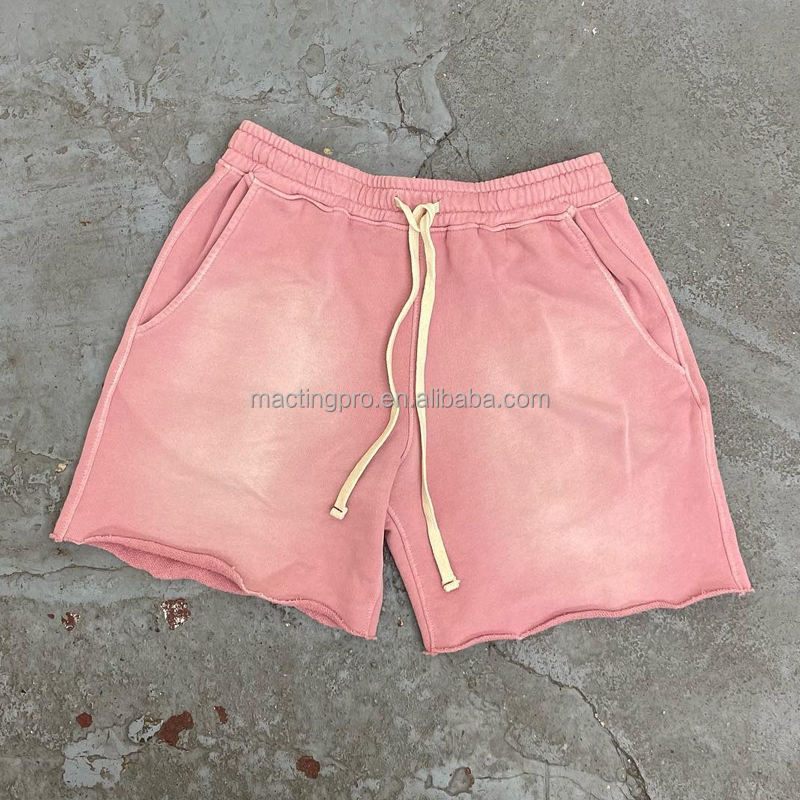 Vintage Decoration Sun Faded Custom Washed French Terry Shorts 400 Grams Fabric Weight