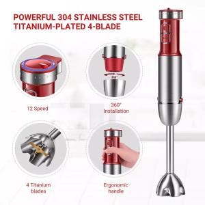 Red Stick Hand Blender With Variable Speed Control Dishwasher Safe