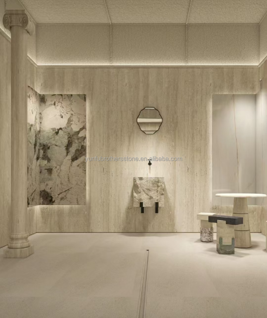 Modern Material Beige Travertine with Good Polished Natural Stone For Wall Cladding Tiles