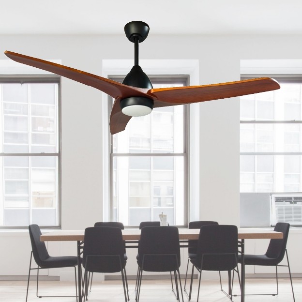 LED Ceiling Fan Solid Wood Blades Flush Mount Dimmable LED Lighting Ceiling Fan