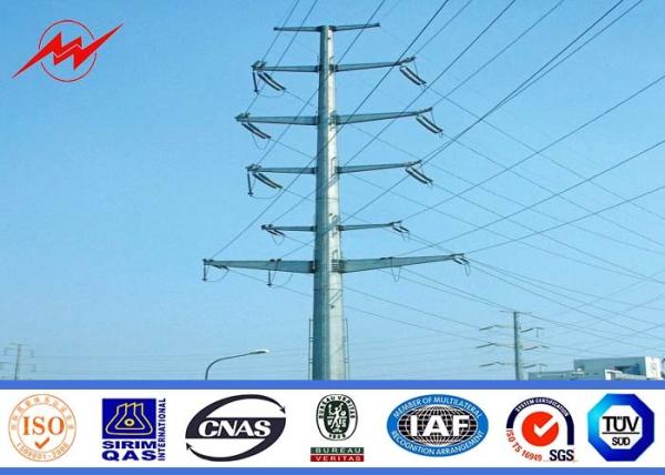 69 kv Octagonal Electrical Galvanized Steel Pole With Galvanized Steel Cross