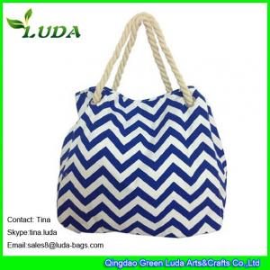 China LUDA discount purses latest handbags cute blue chevron wave  canvas shopping bag on sale