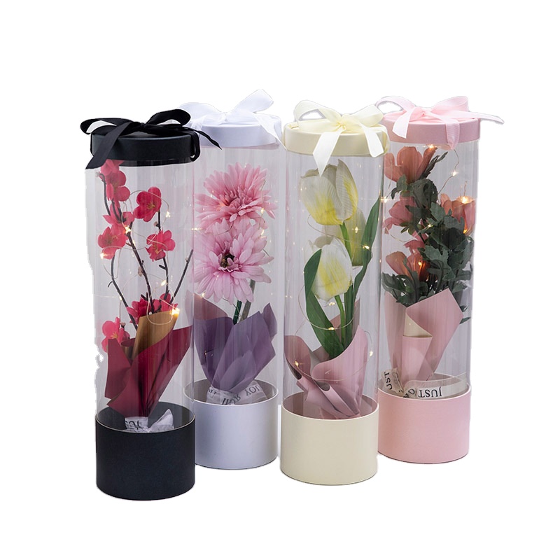 4c Offset Printing Round Cardboard Custom PVC Transparent Window Cylinder Flower