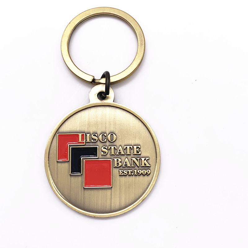 3D Both Sides Silver Custom Metal Keychains / Antique Metal Promotional Keyrings