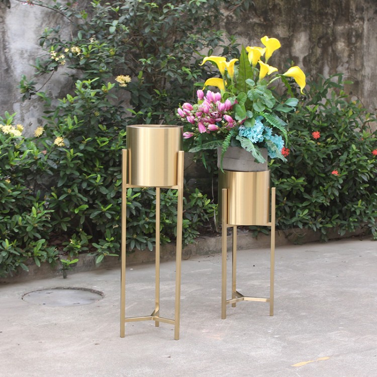 Garden decor modern cylinder flower pots with metal stands