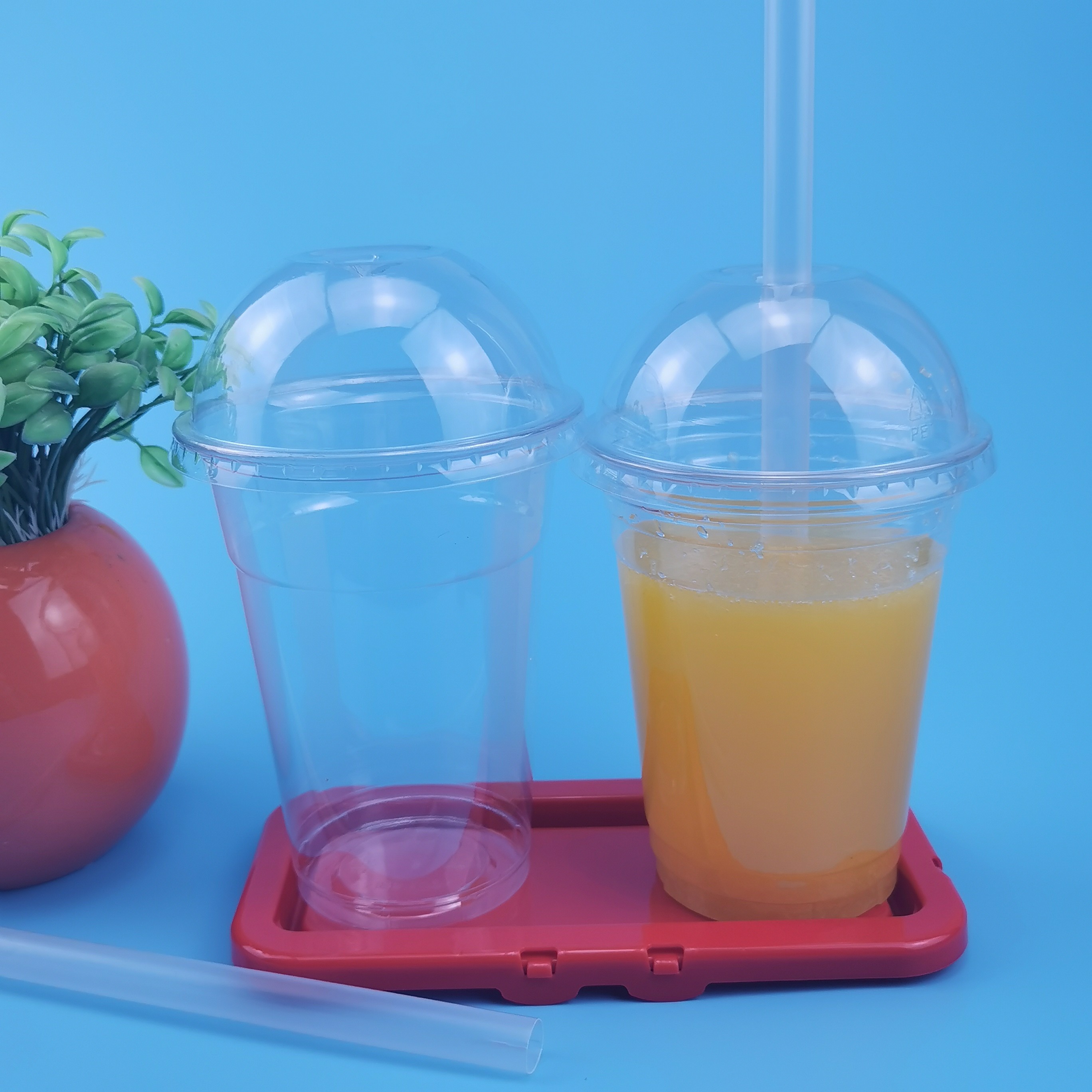 0.5L PET PLA Dome Lids Eco Friendly Bubble Tea Cups