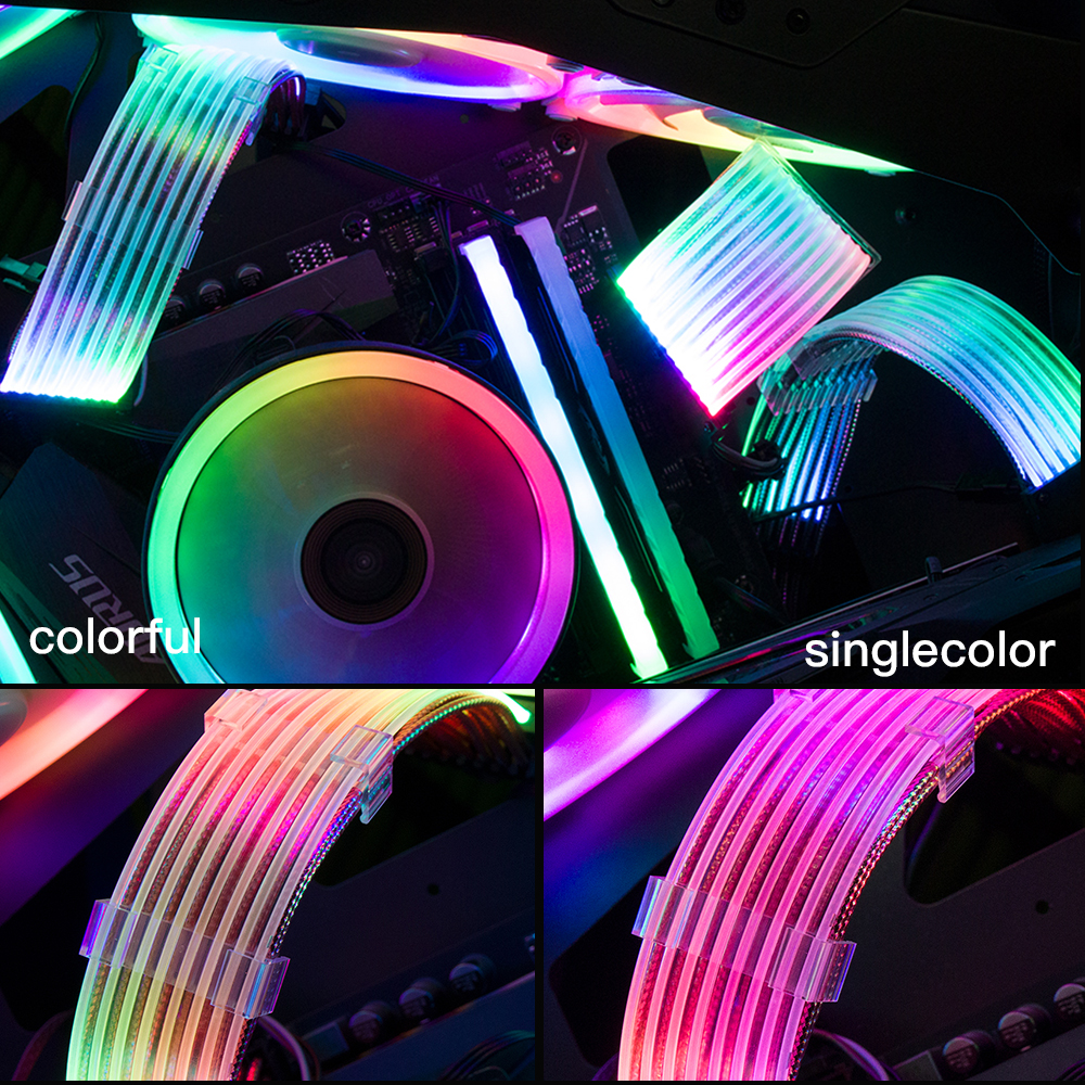 8-Pin RGB PSU Extension Cable Kit GPU Addressable ARGB Extension Sleeved Cable Kit Custom Power Supply Braided For Case