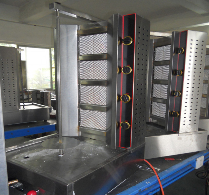 4 Burner Gas Sus Chicken Shawarma Machine 60kg/H