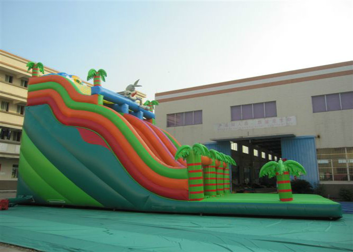 Long inflatable rabbit palm trees high dry slide inflatable high dry slide with arch for sale