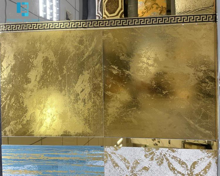 Luxury Pure Gold Colour Floor Tiles 11mm With Sand Elements For Villa Bathroom Ktv