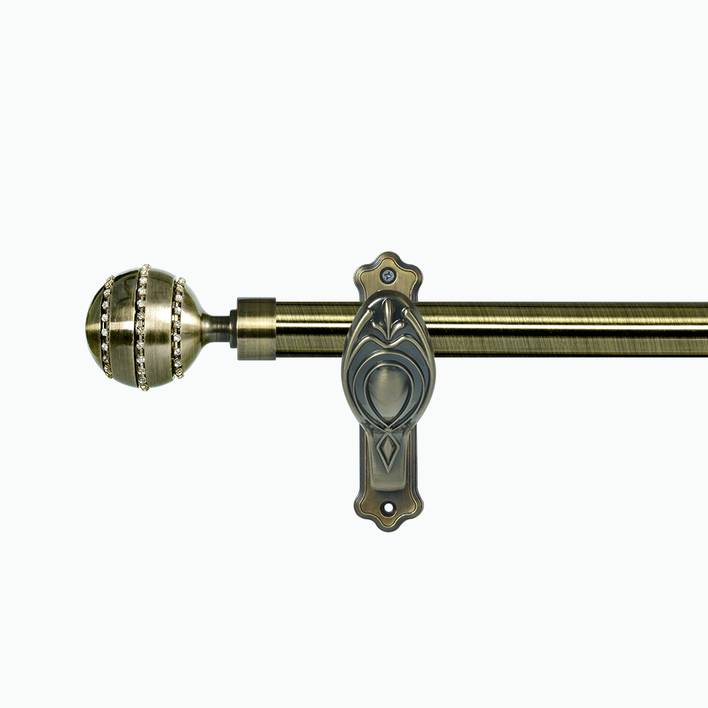Circle Diamond Curtain Rod Finials Anti Brass Metal Curtain Pole Set 19MM