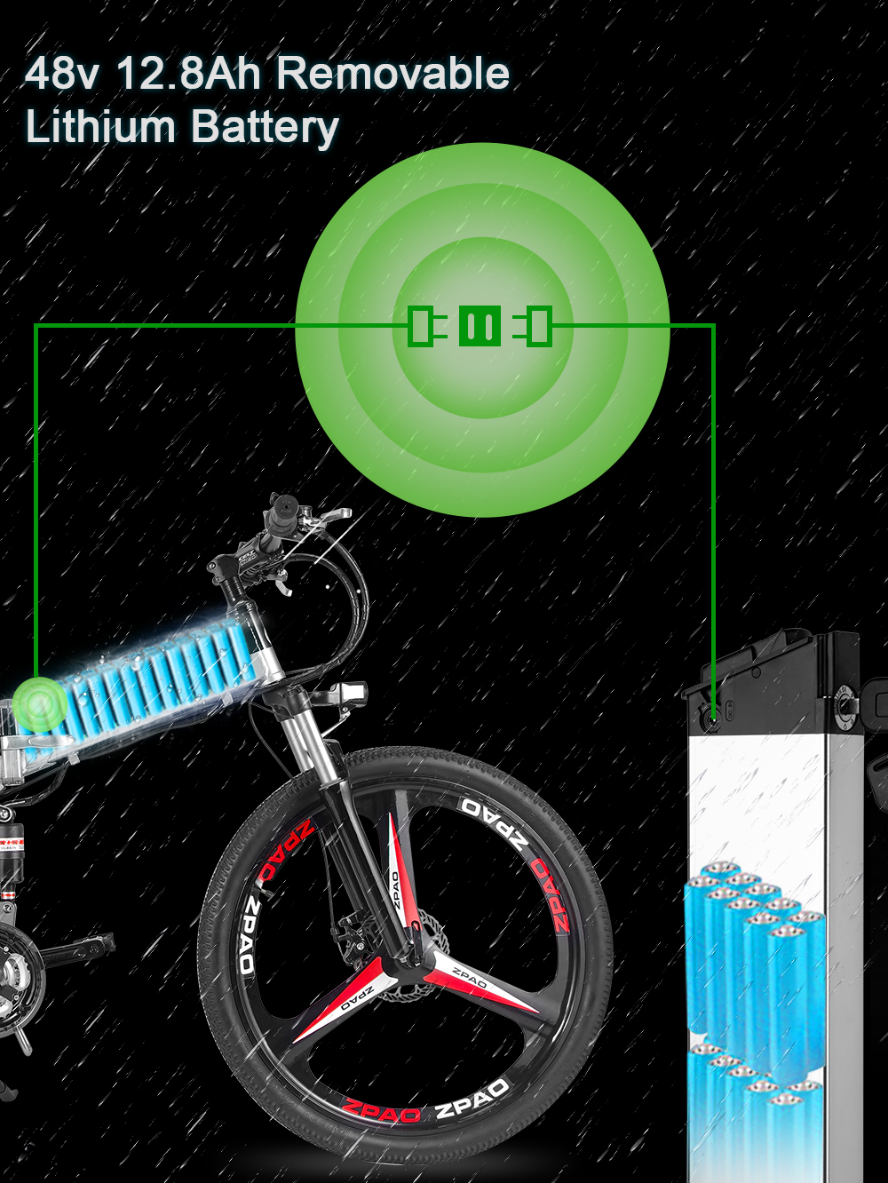 12.8AH Lithium Battery Full Suspension 48V 350W Aluminium Alloy Electric Mountain Bicycle