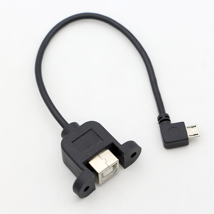 Custom Screw Locking 90 Degree Angle Micro B Male USB 2.0 Type B Female Panel Mount Extension Cable