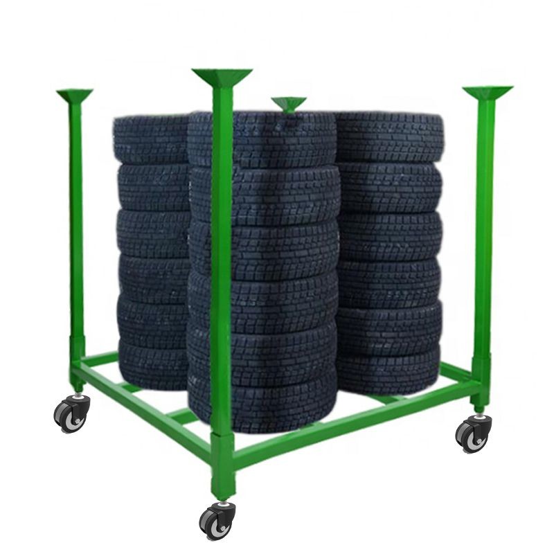 2.25T Tire Stack Rack Galvanized Metal Stacking Pallets Red