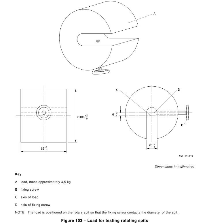 IEC 60335-2 Load Thickness 85+10 Mm Load For Testing Rotating Spits