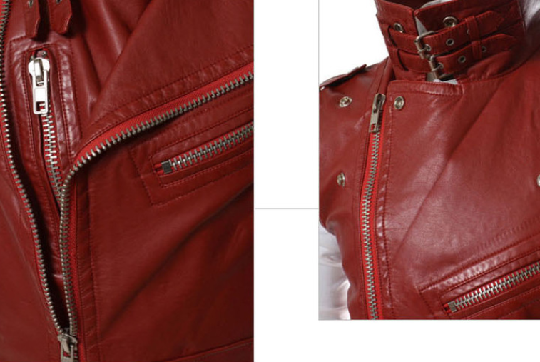 Red Waterproof Side Zipper Mens Leather Biker Vest For Winter Trendy Design