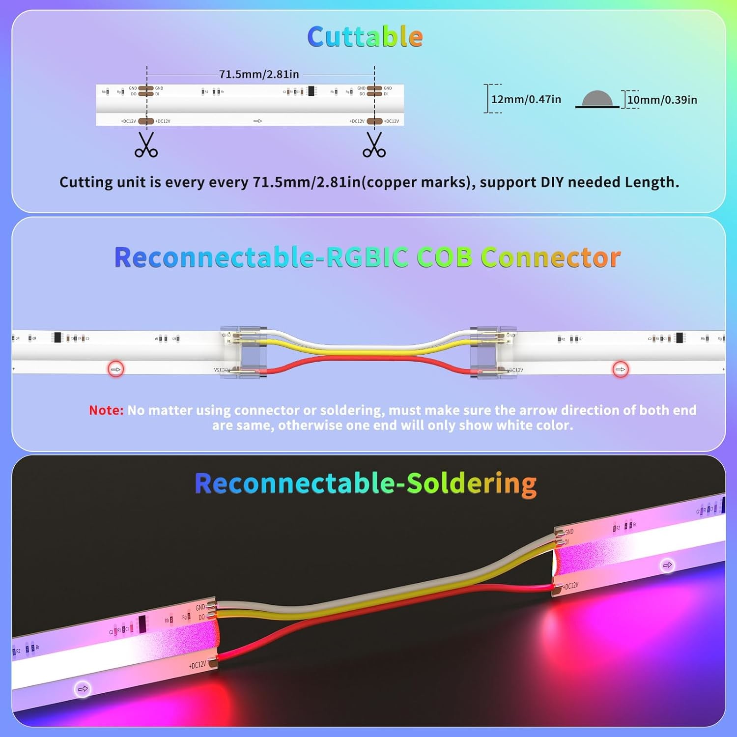 RGB IC COB LED Strip Lights Addressable Chasing Color RGB LED light Multicolored Strips for Home DIY Lighting Projects