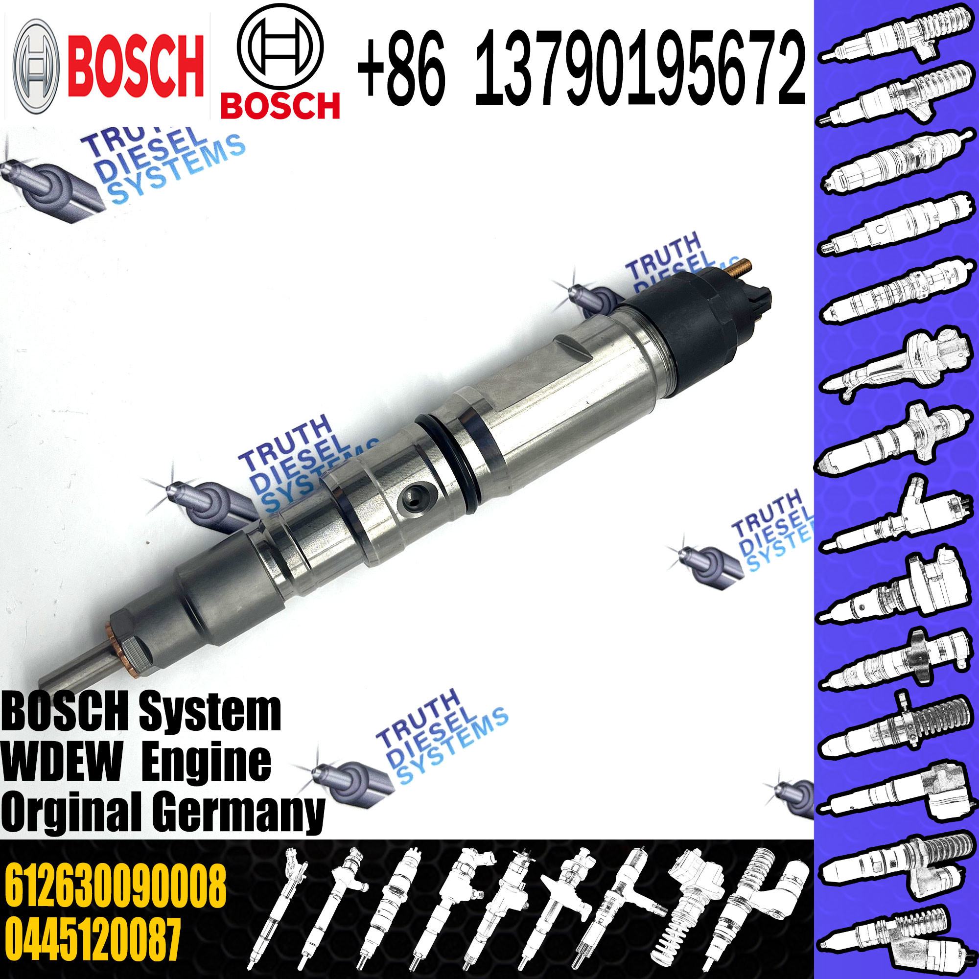 Common Rail Diesel Engine Fuel Injector 0445120087 OEM 612630090008 for WEICHAI WP10