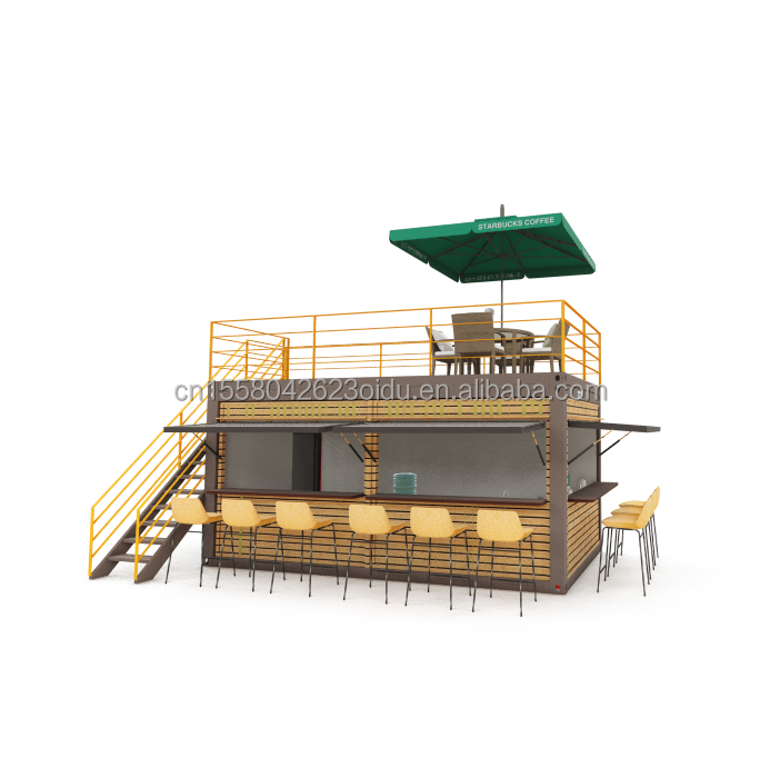 20 Foot Container Coffee Bar Portable Prefabricated Store with Container Design and 50/75/100mm Wave Sandwich Panel Walls