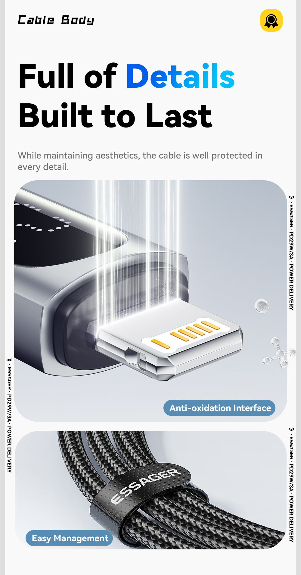 ESSAGER ES-X64 Series 29W USB-C to Lighting Charging Cord Data Cable