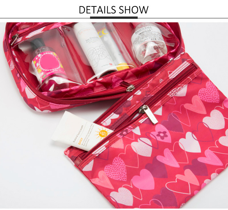 Vintage Heart Printed Travel Wash Hanging Toiletry Bag