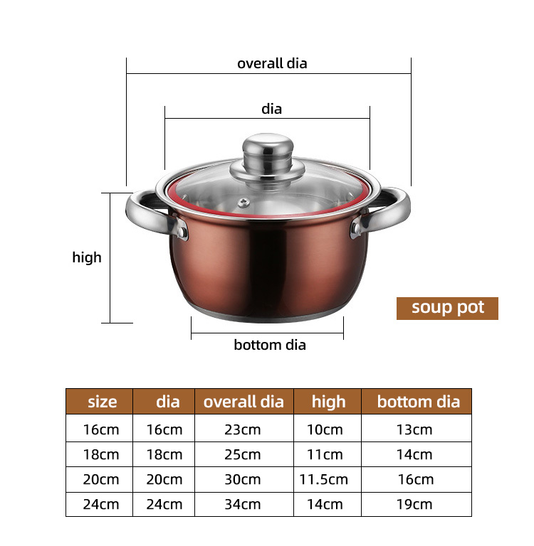 Factory Direct Sale Kitchen 12 Pcs Red Bronze Cooking Pans And Pots Cookware Stainless Steel Cookware Sets