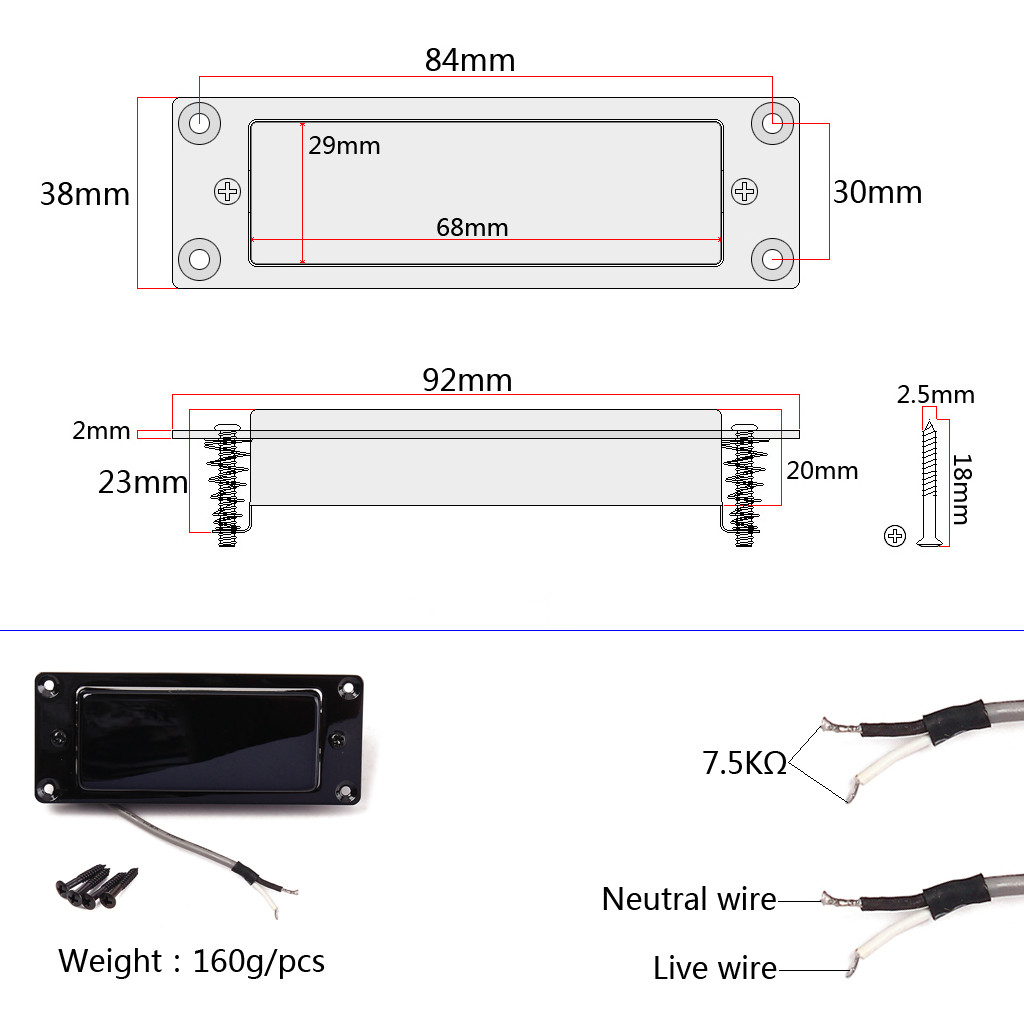 Durable Zinc Alloy Mini Humbucker Pickups Kit Double Coil 7.5k Resistance