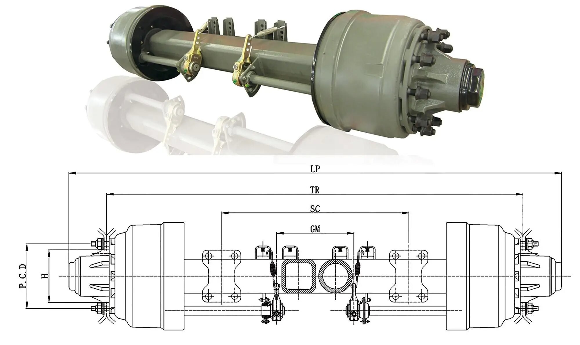 China Factory Trailer Axle Axel 20T with Trailer Rims Wheels trailer parts suppliers